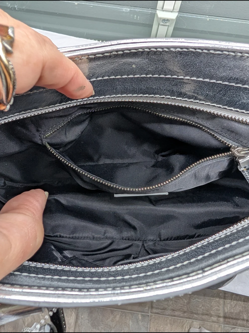 Burberry Black & Silver Plaid Tote Handbag